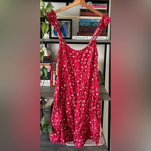 Red Floral Cap Sleeve Mini Sundress (Plus Size Friendly)